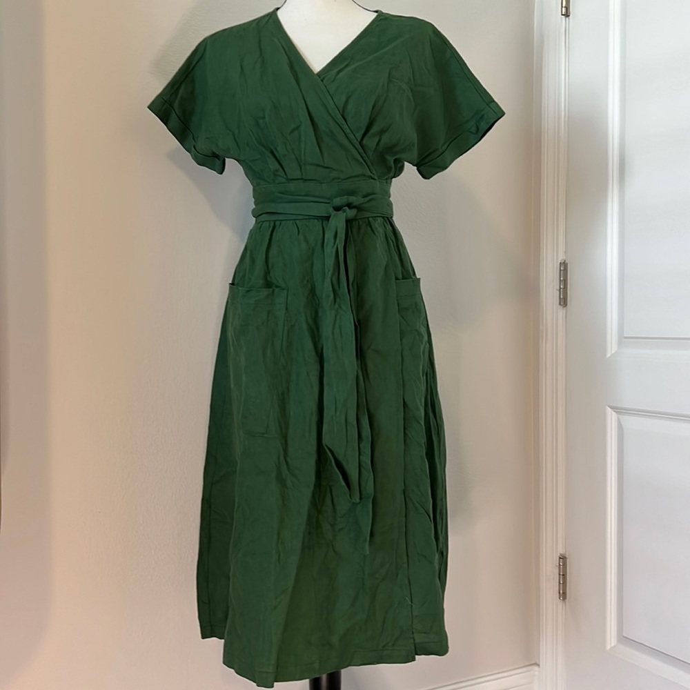 Green Midi Wrap Sundress with Dolman Sleeves